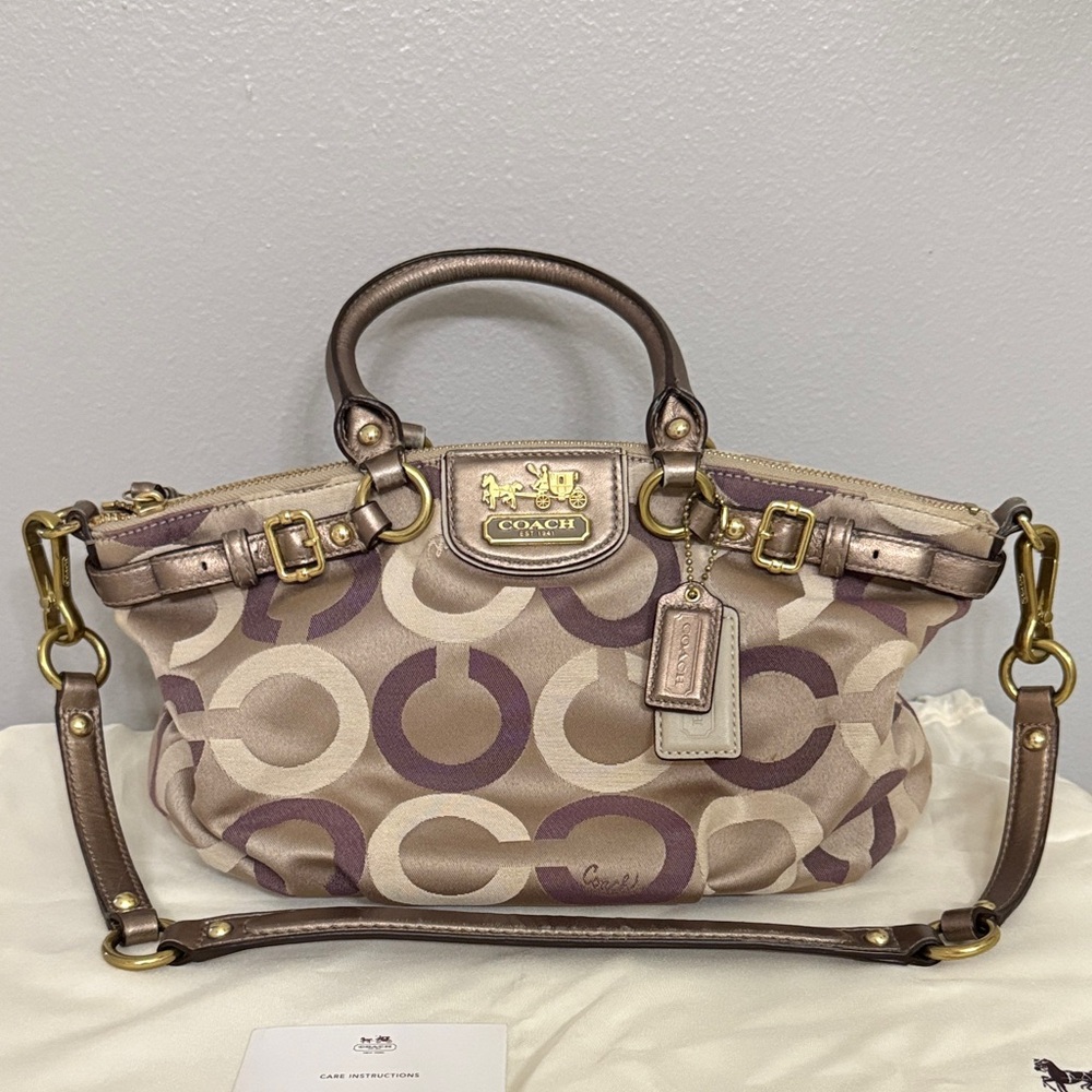 Preloved Coach Metallic and Purple Signature Satchel Satin